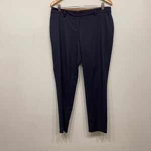 Oltre Navy Blue Micro Check Tapered Dress Pants Womens USA 8 Italian 44 Slim Fit